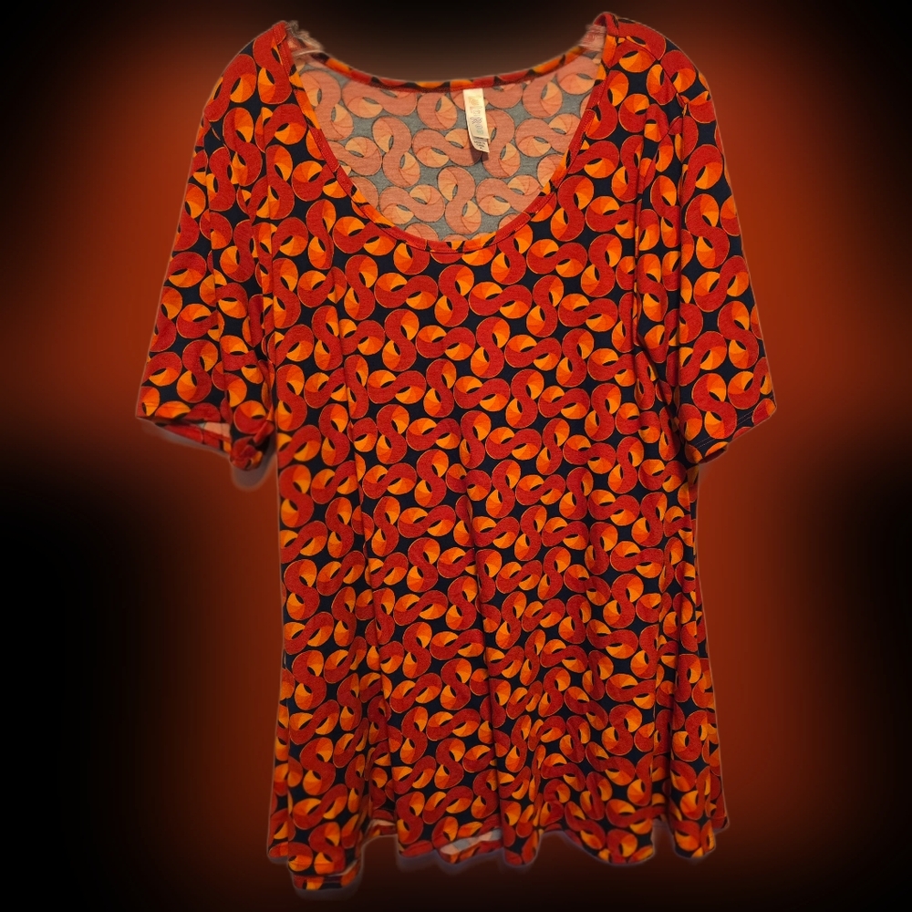LuLaRoe Orange Red Short Sleeve Geometric Tee